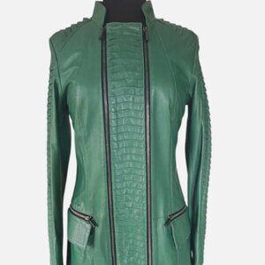 NWT Womens Ottimo Detailed KOYU YESIL Green Leather Trench Coat Sz M $1180 MSRP